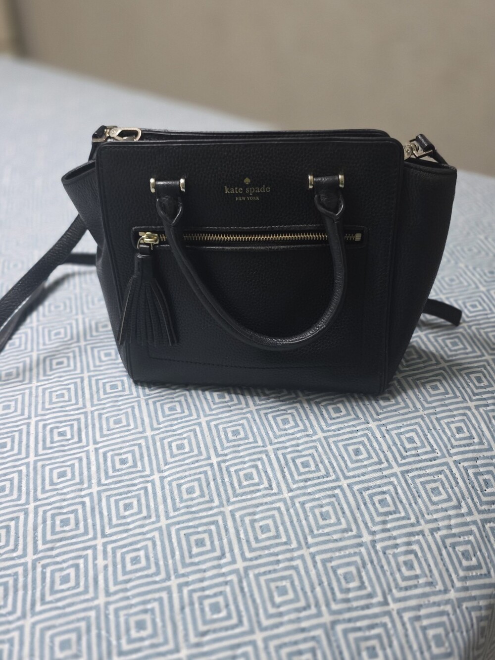 kate spade Black Pebbled Leather Satchel with Tassel